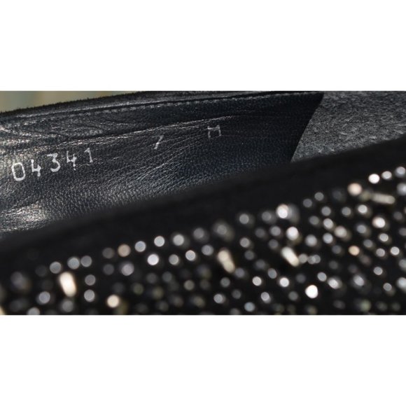 Stuart Weitzman Slipbeads Studded Smoking Flats Size 7 Black Suede Designer - Picture 10 of 10